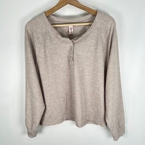 Victoria's Secret Womens Waffle Knit Henley Top Taupe Raglan Long Sleeve Large